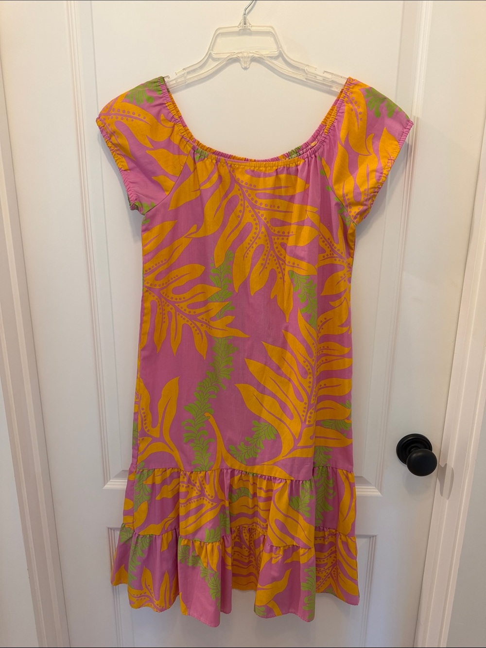 Kala Hawaii Girls-Ladies Pink & Orange Tropical Leaf Summer Dress